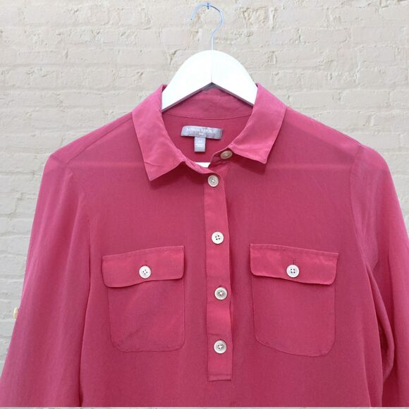 Banana Republic Factory Silk Polo Blouse M Pink - Picture 4 of 16